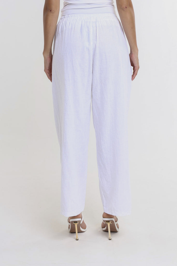 PL194 100 White Addie Ragged Multi Seam Linen Pant-4