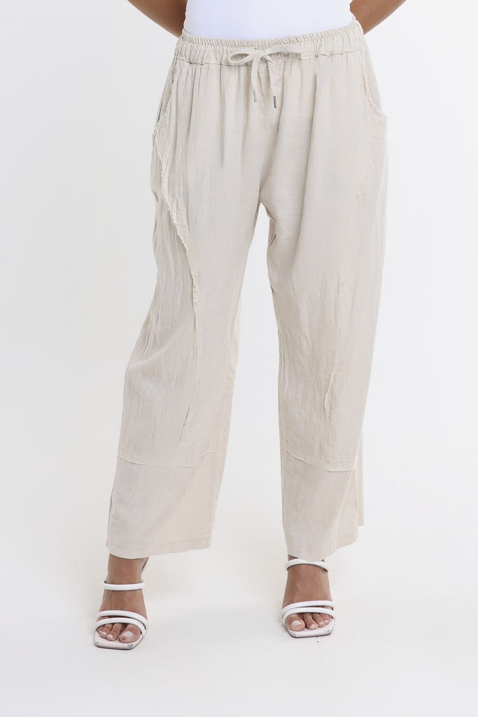 PL194 250 Beige Addie Ragged Multi Seam Linen Pant-1