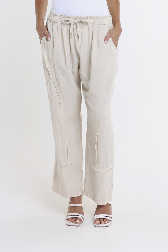 PL194 250 Beige Addie Ragged Multi Seam Linen Pant-2