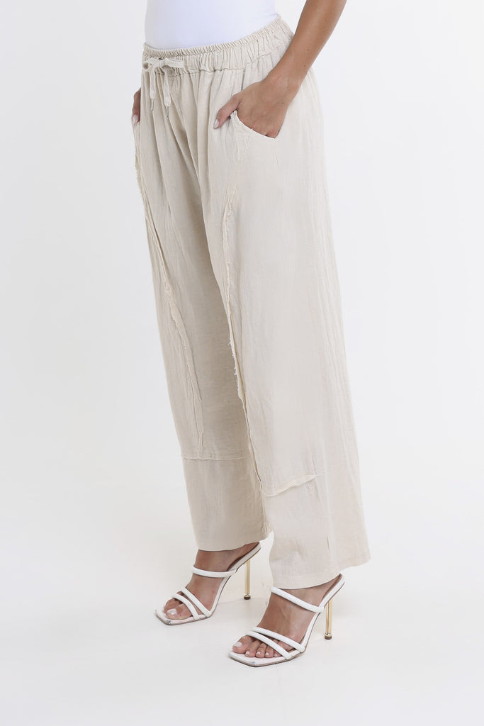 PL194 250 Beige Addie Ragged Multi Seam Linen Pant-3