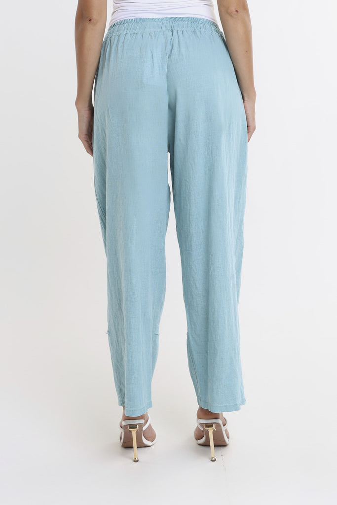 PL194 328 Teal Enzyme Addie Ragged Multi Seam Linen Pant-4