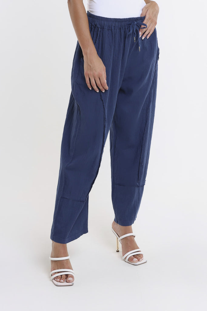 PL194 409 Navy Addie Ragged Multi Seam Linen Pant-1