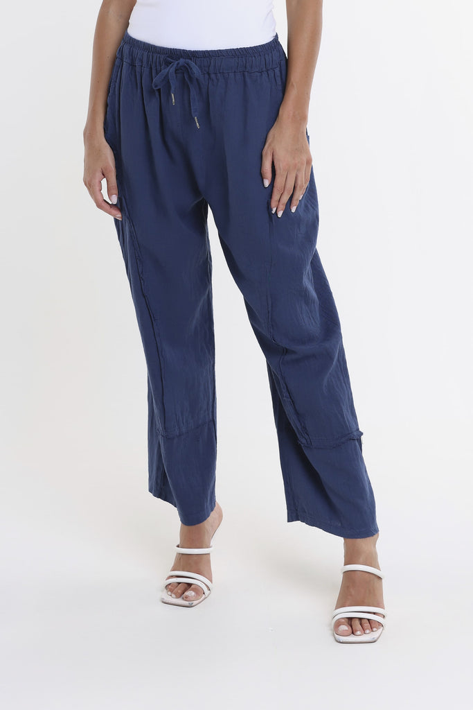 PL194 409 Navy Addie Ragged Multi Seam Linen Pant-2