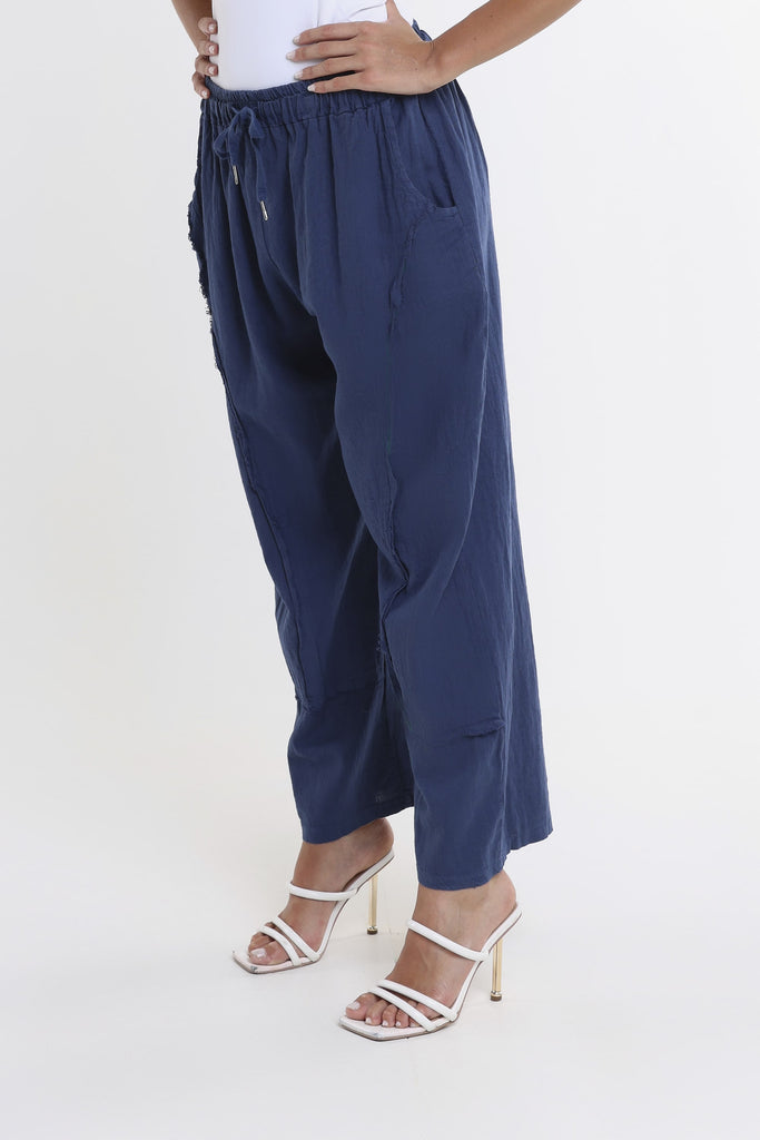 PL194 409 Navy Addie Ragged Multi Seam Linen Pant-3