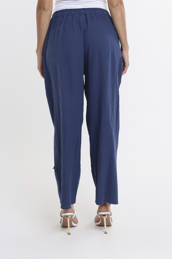 PL194 409 Navy Addie Ragged Multi Seam Linen Pant-4