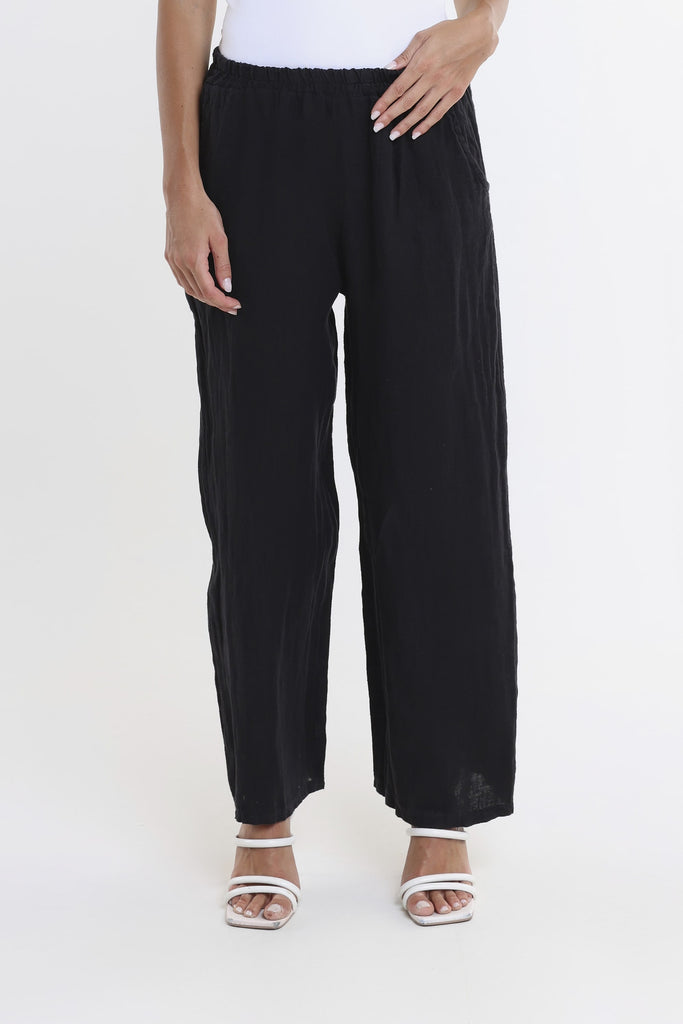 PL195 001 Black Kate Straight Leg Linen Pant -2