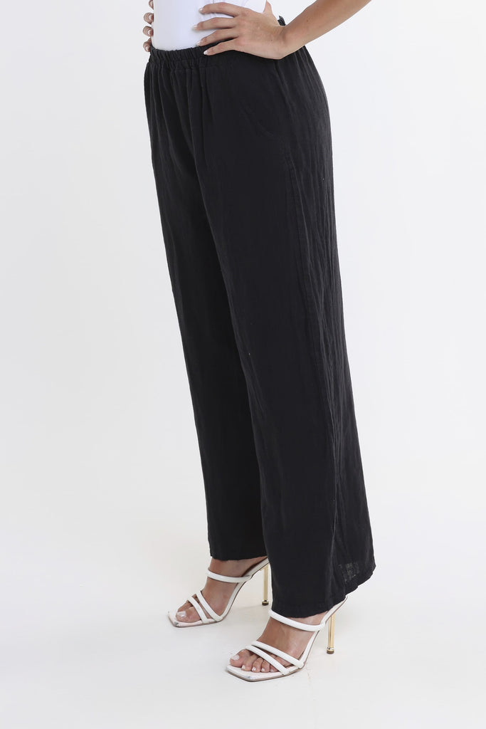 PL195 001 Black Kate Straight Leg Linen Pant 