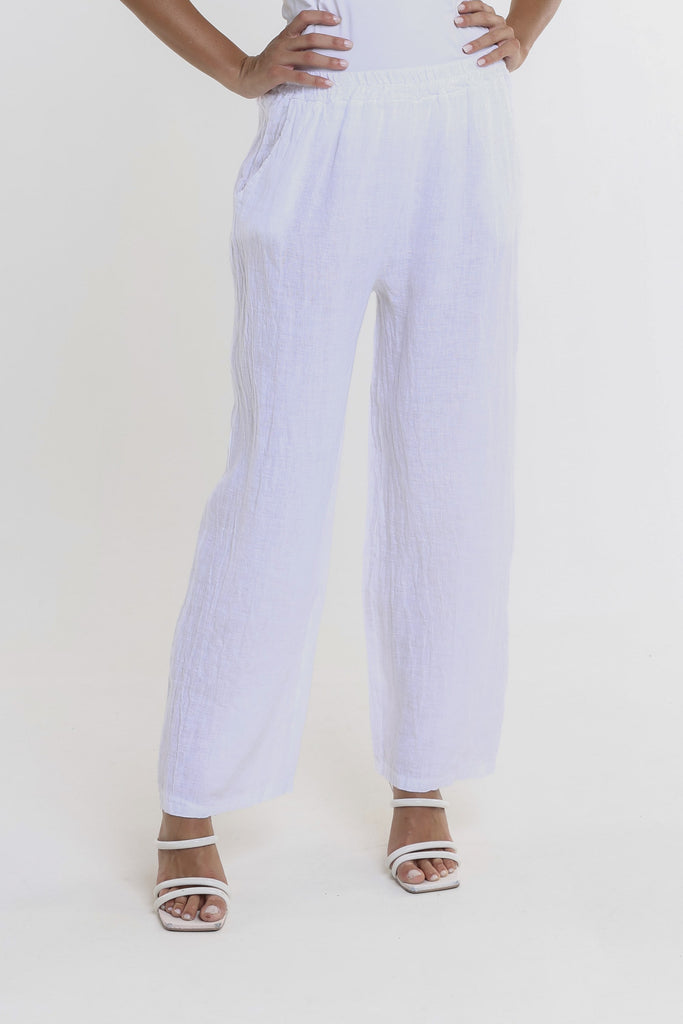 PL195 100 White Kate Straight Leg Linen Pant 