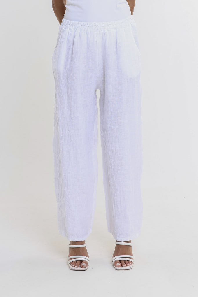 PL195 100 White Kate Straight Leg Linen Pant 