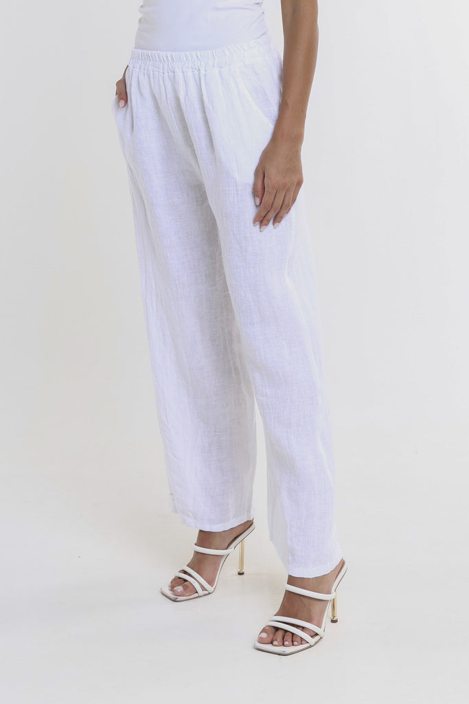 PL195 100 White Kate Straight Leg Linen Pant 