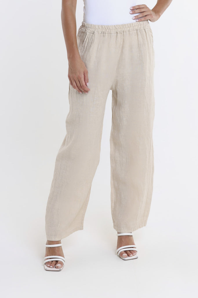 PL195 250 Beige Kate Straight Leg Linen Pant 