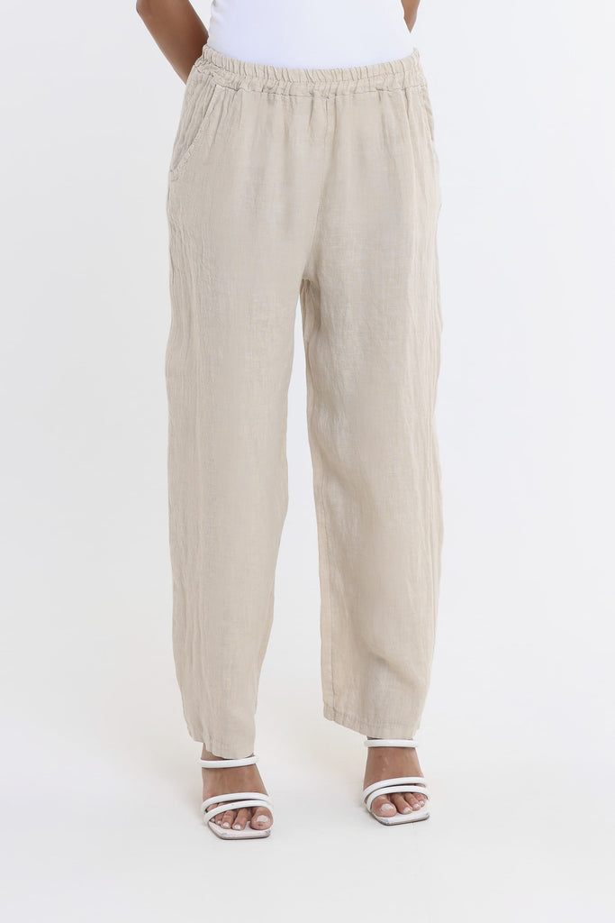 PL195 250 Beige Kate Straight Leg Linen Pant 