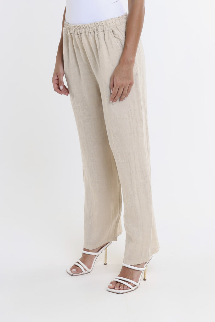 PL195 250 Beige Kate Straight Leg Linen Pant 