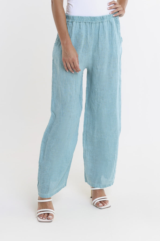 PL195 328 Teal Enzyme Kate Straight Leg Linen Pant 