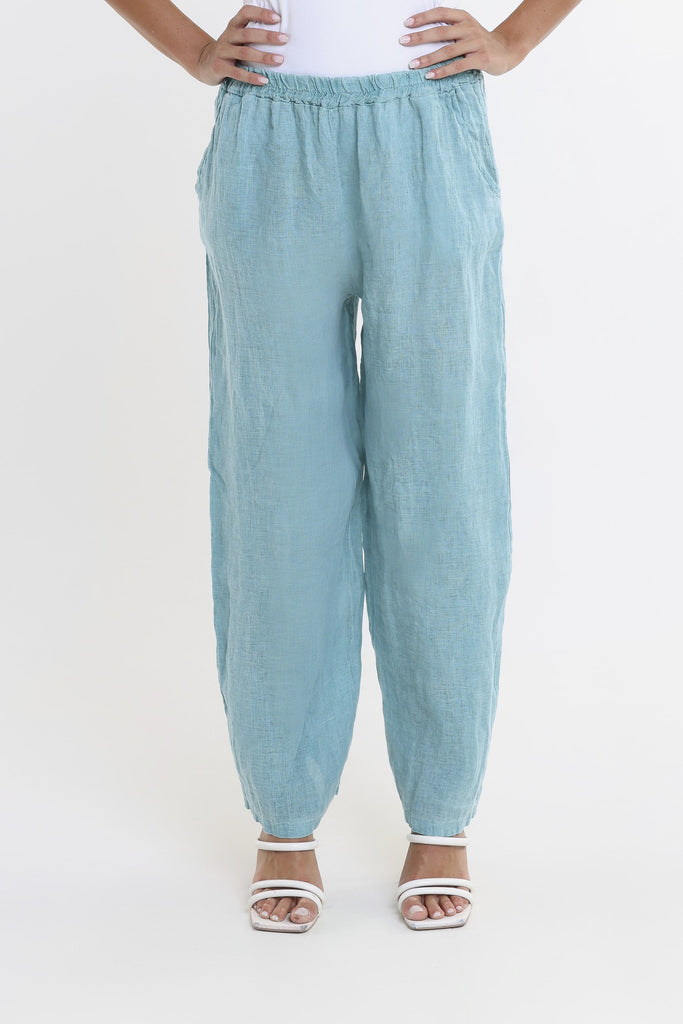 PL195 328 Teal Enzyme Kate Straight Leg Linen Pant 