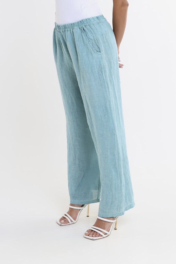 PL195 328 Teal Enzyme Kate Straight Leg Linen Pant 