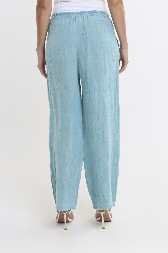 PL195 328 Teal Enzyme Kate Straight Leg Linen Pant 