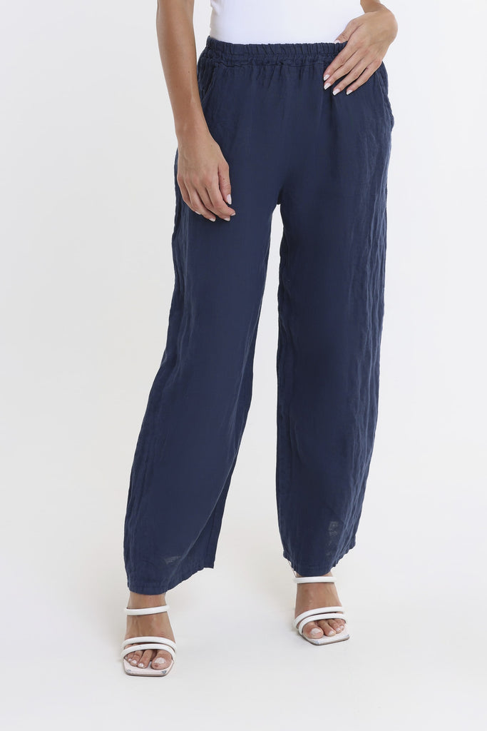 PL195 409 Navy Kate Straight Leg Linen Pant 