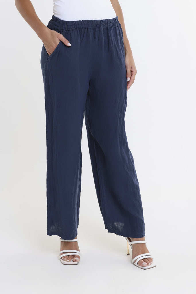 PL195 409 Navy Kate Straight Leg Linen Pant 