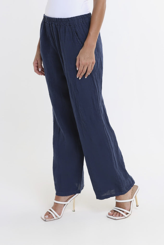 PL195 409 Navy Kate Straight Leg Linen Pant 