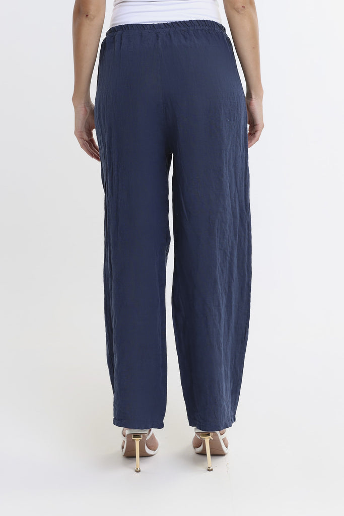 PL195 409 Navy Kate Straight Leg Linen Pant 