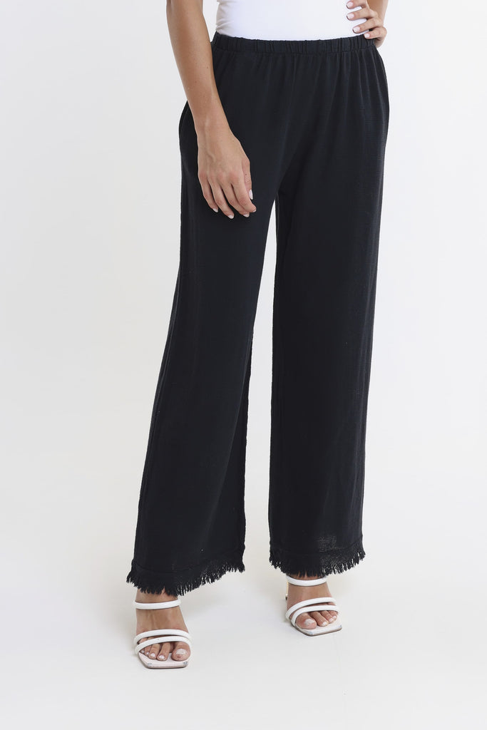 PL196 001 Black Tillie LinCo Raw Edge Pant