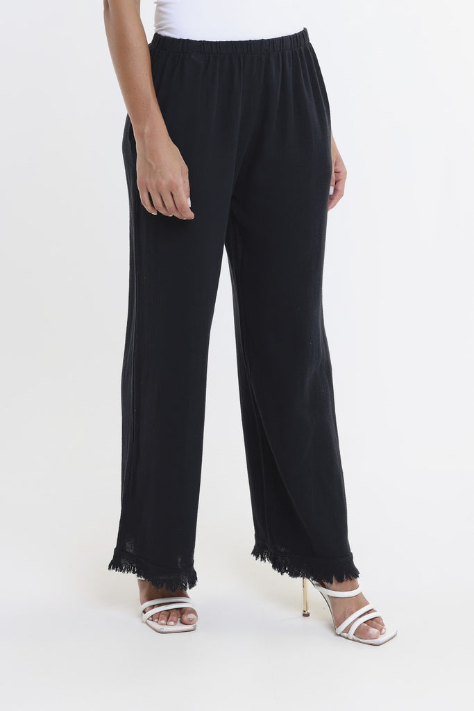 PL196 001 Black Tillie LinCo Raw Edge Pant
