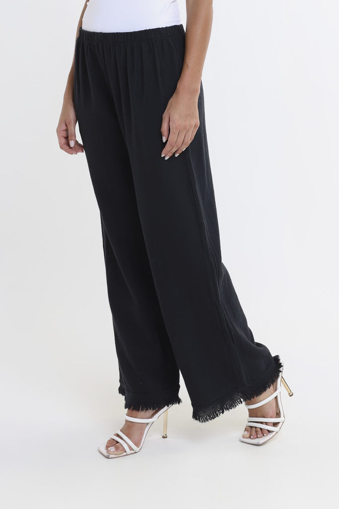 PL196 001 Black Tillie LinCo Raw Edge Pant