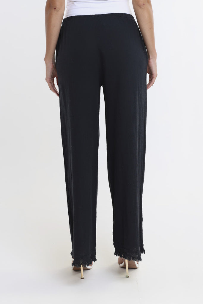 PL196 001 Black Tillie LinCo Raw Edge Pant