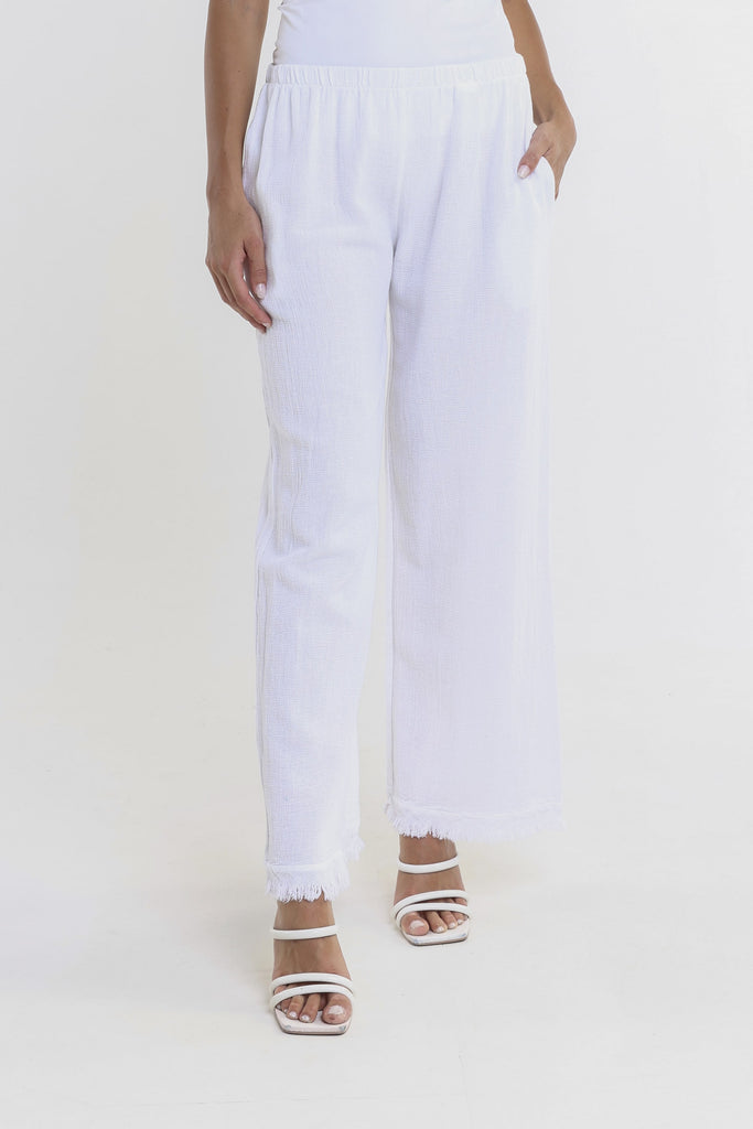 PL196 100 White Tillie LinCo Raw Edge Pant