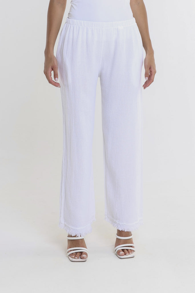 PL196 100 White Tillie LinCo Raw Edge Pant