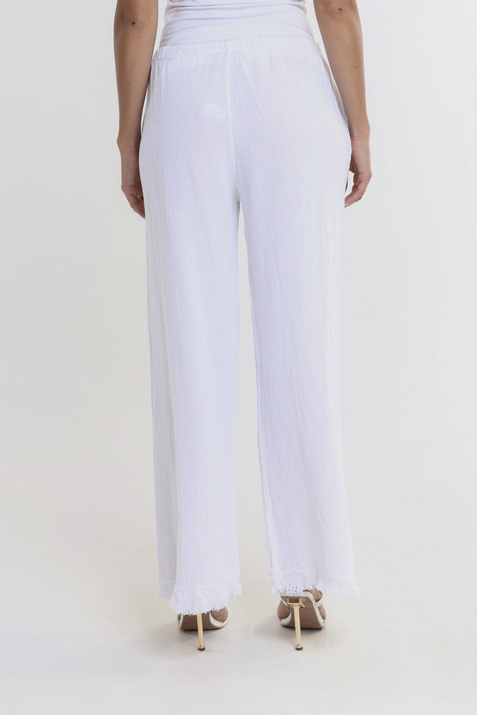PL196 100 White Tillie LinCo Raw Edge Pant