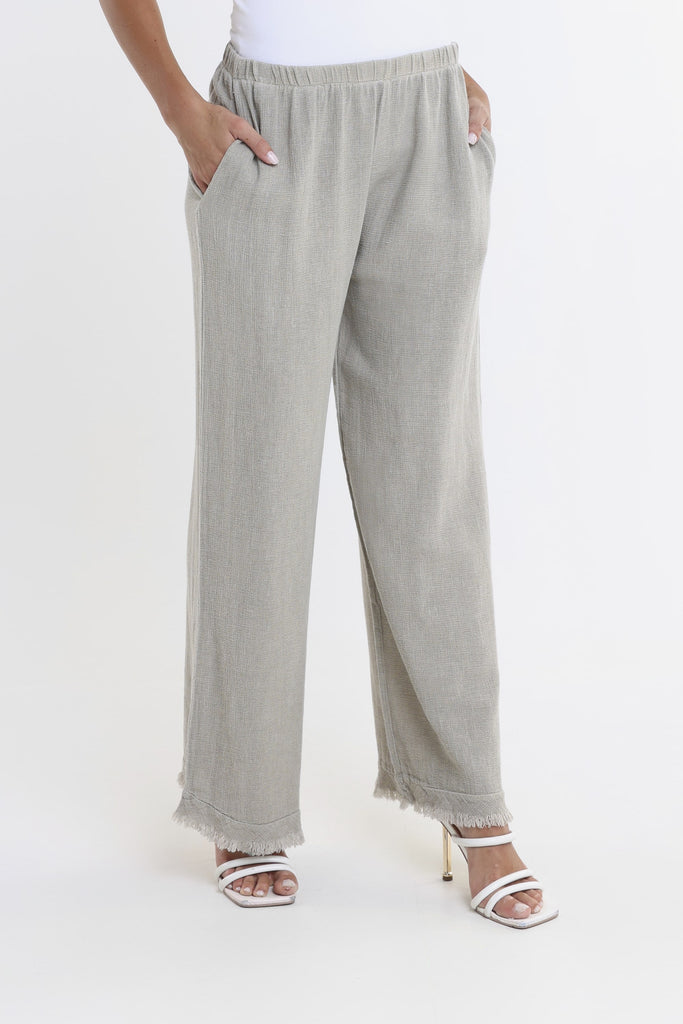 PL196 241 Taupe Enzyme Tillie LinCo Raw Edge Pant