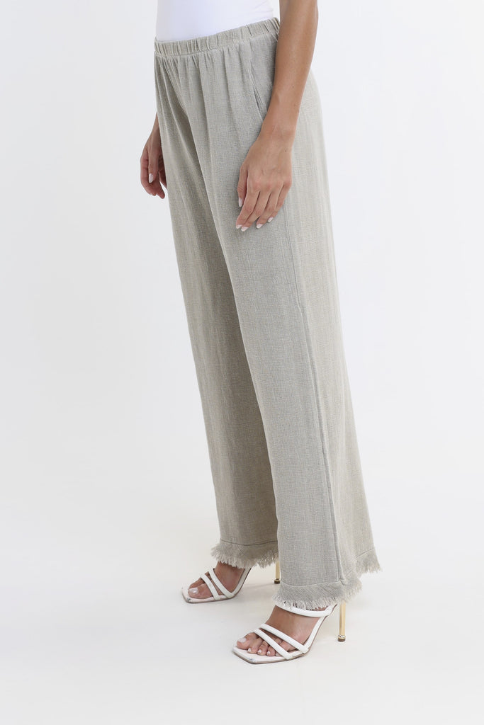PL196 241 Taupe Enzyme Tillie LinCo Raw Edge Pant