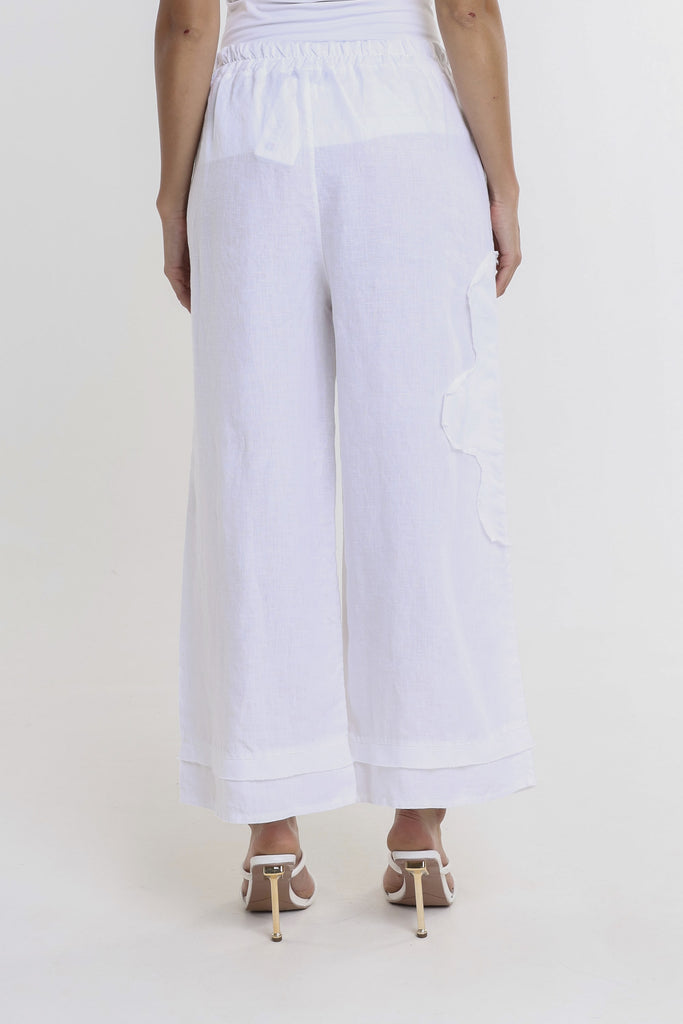 PL197F 100 White Flower Yvette Raw Edge Linen Pant Back