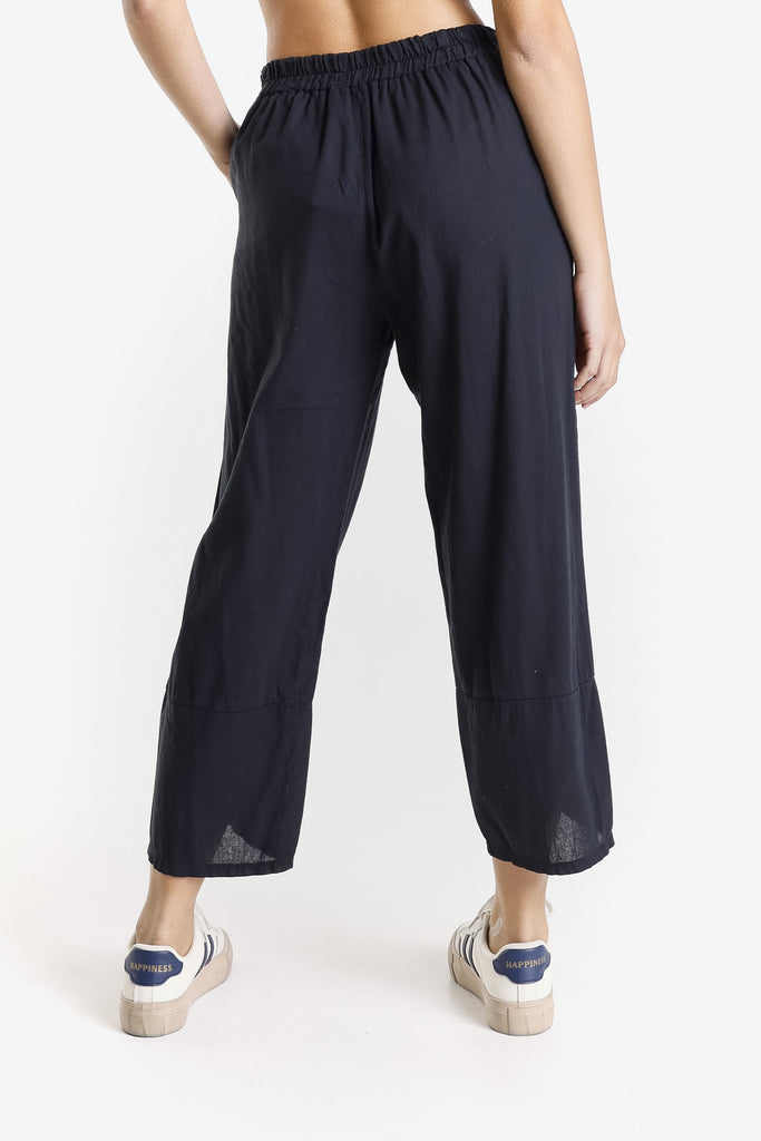 PL198 001 Black Eliana Linen Blend Tulip Cuff Pant