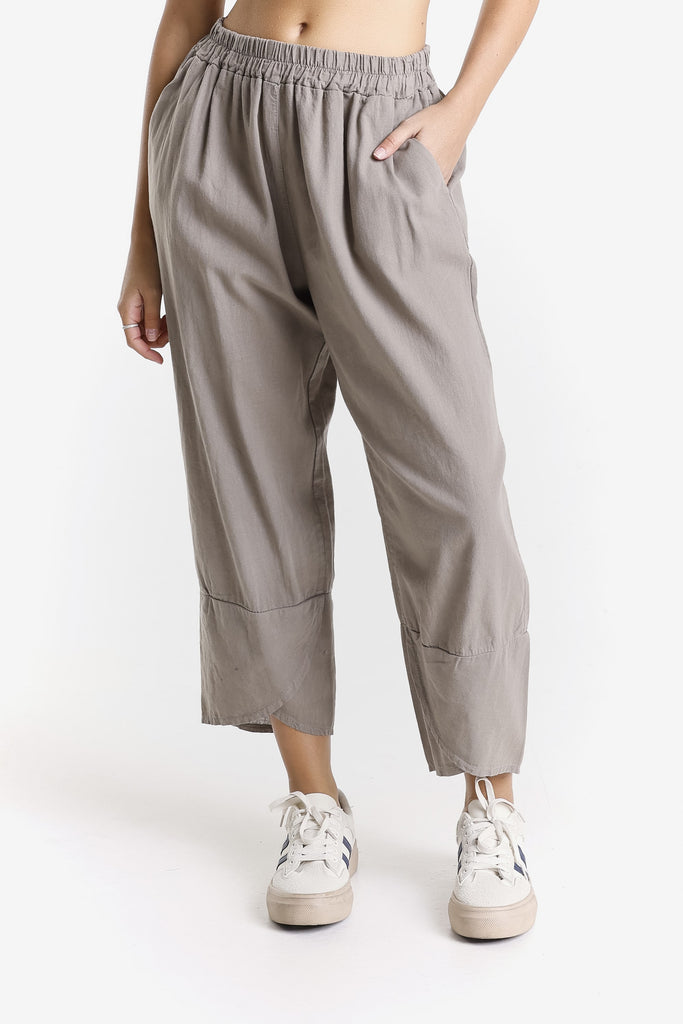 PL198 210 Taupe Eliana Linen Blend Tulip Cuff Pant
