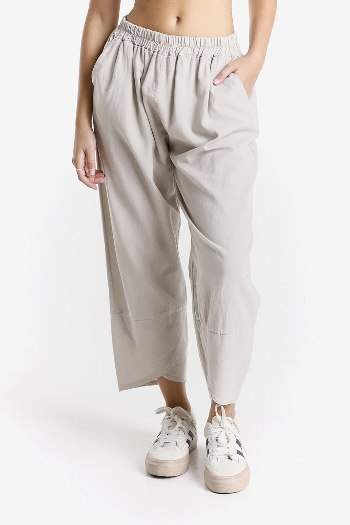 PL198 230 Stone Eliana Linen Blend Tulip Cuff Pant