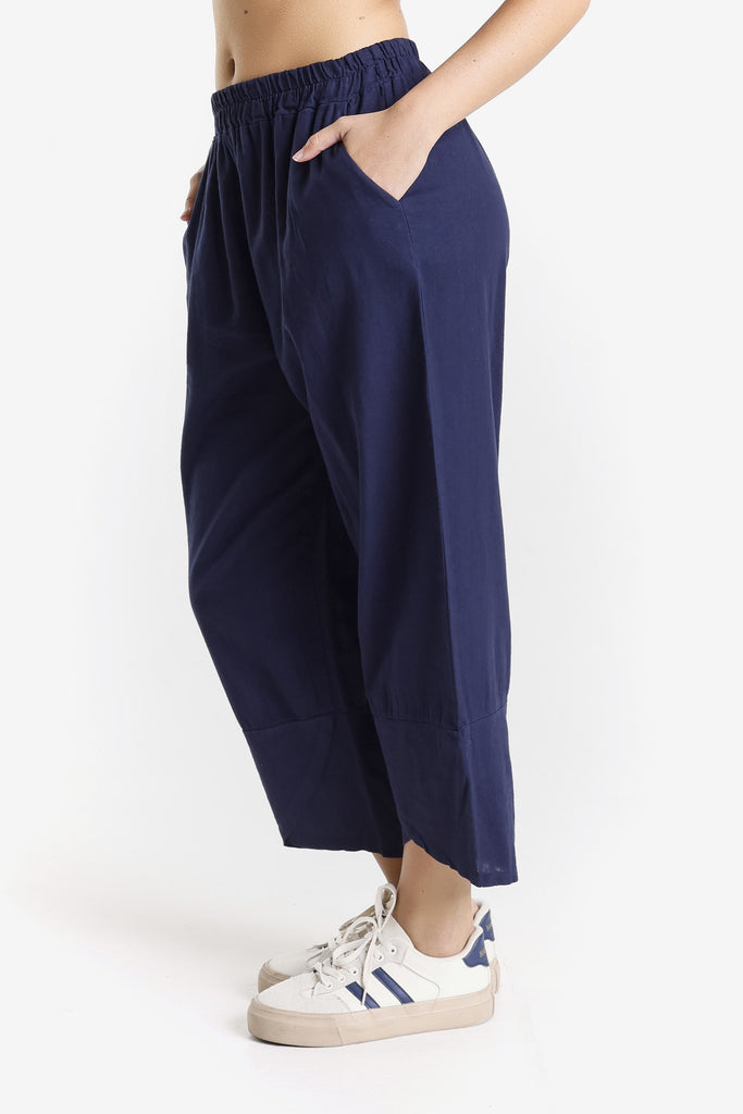 PL198 409 Navy Eliana Linen Blend Tulip Cuff Pant