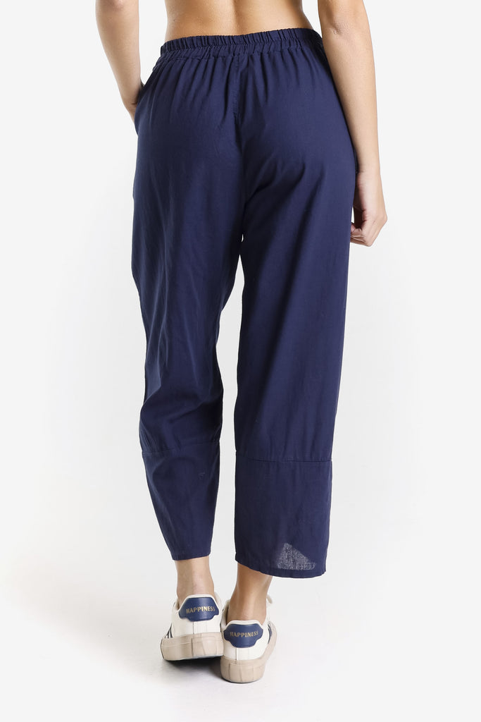 PL198 409 Navy Eliana Linen Blend Tulip Cuff Pant
