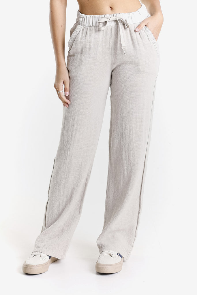 PL199 230 Stone Leilana LinCo Pant w/ Satin Trim