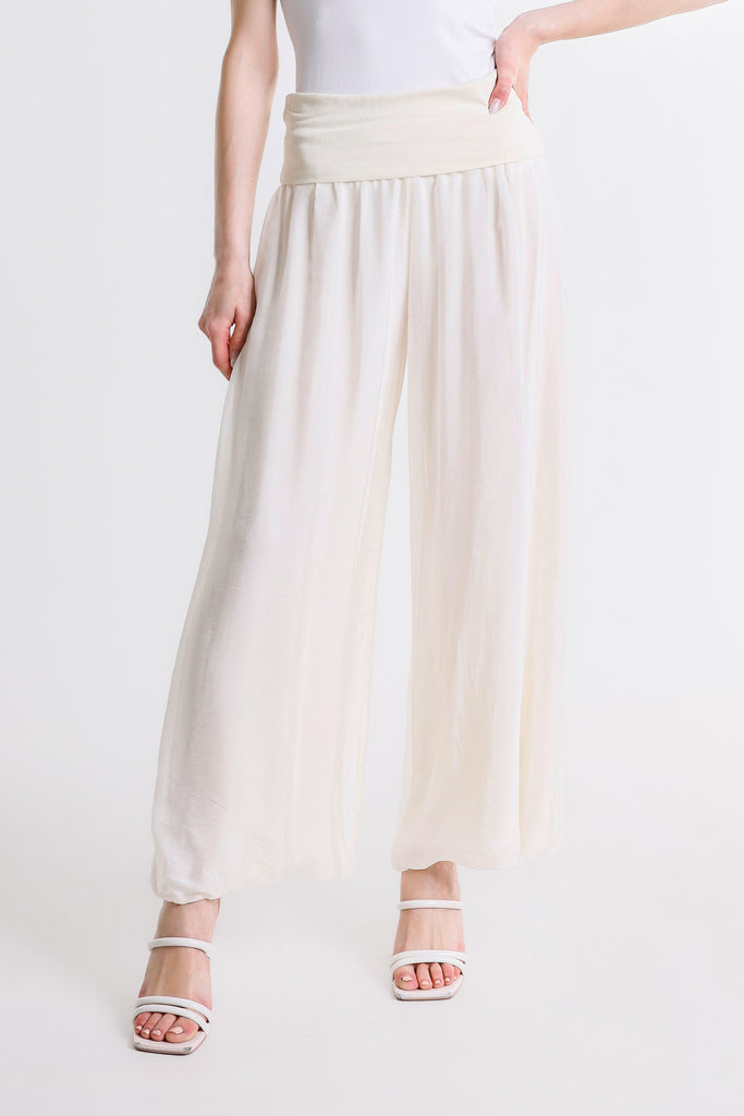 PL203 105 Cream Mercedes Silk Pant w/Foldover Waist