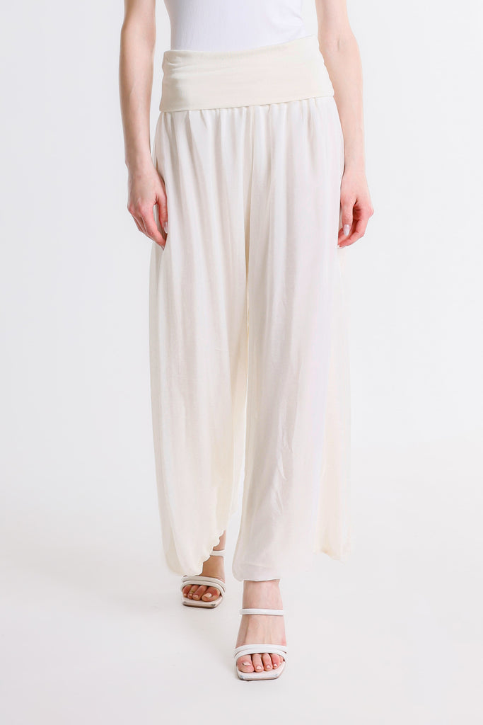 PL203 105 Cream Mercedes Silk Pant w/Foldover Waist