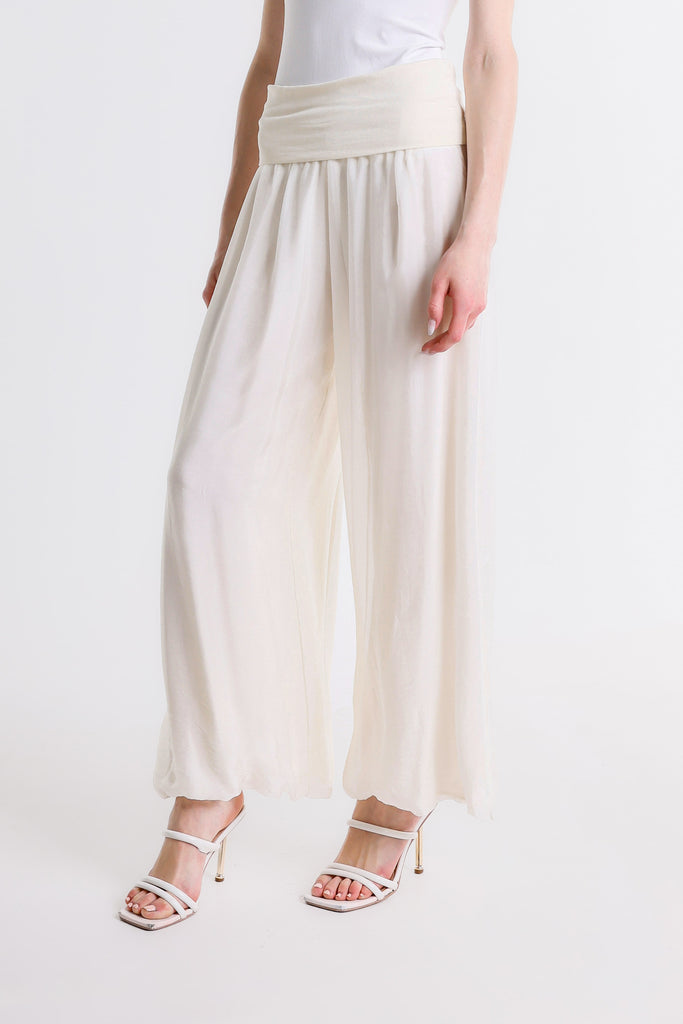 PL203 105 Cream Mercedes Silk Pant w/Foldover Waist