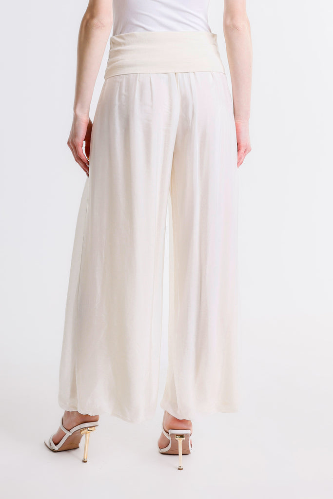 PL203 105 Cream Mercedes Silk Pant w/Foldover Waist