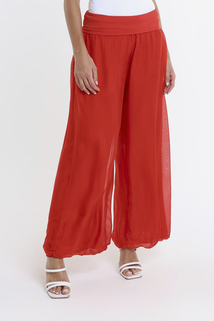 PL203 600 Red Mercedes Silk Pant w/Foldover Waist