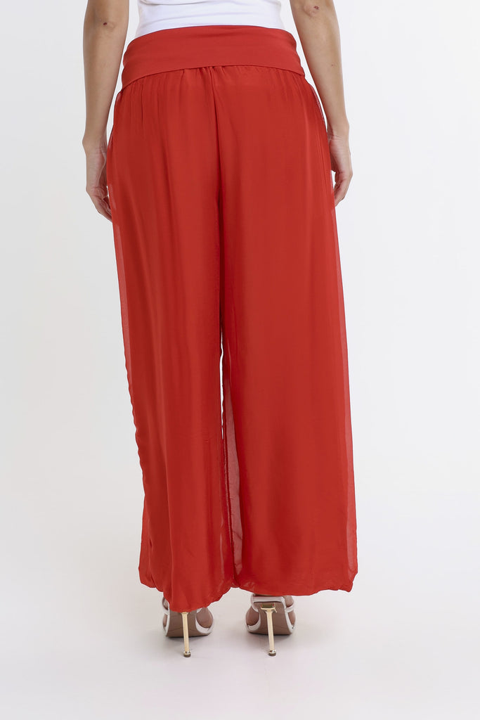 PL203 600 Red Mercedes Silk Pant w/Foldover Waist