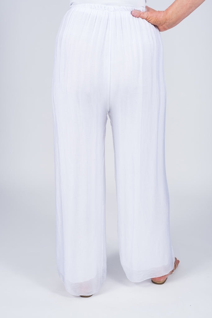 PL212-100 White Roxy Silk Straight Leg Pant