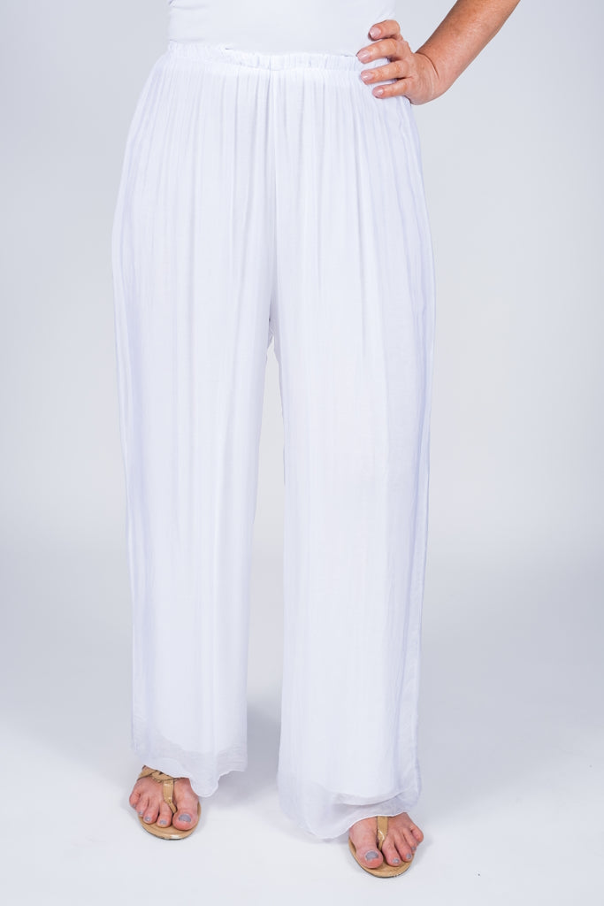 PL212-100 White Roxy Silk Straight Leg Pant
