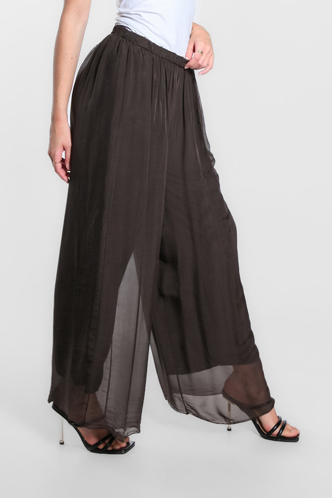 PL212-202 Espresso Roxy Silk Straight Leg Pant